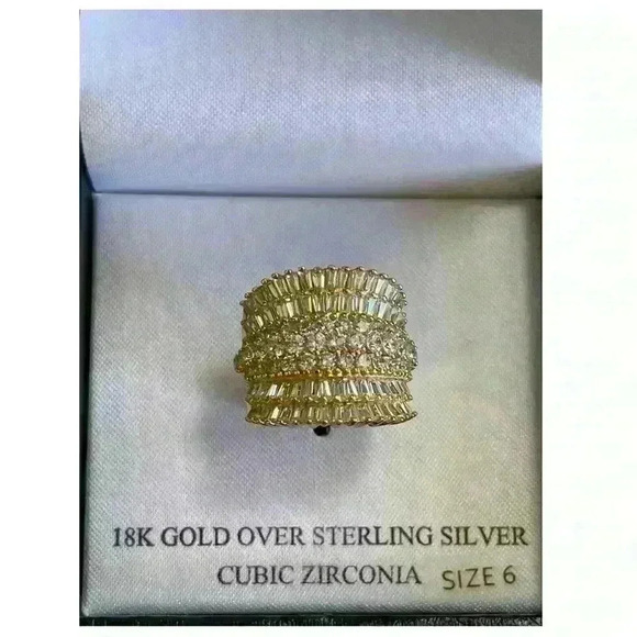 Giani Bernini Cubic Zirconia Multi Row Princess In 18k Gold Over Silver Size 6 - Picture 4 of 9